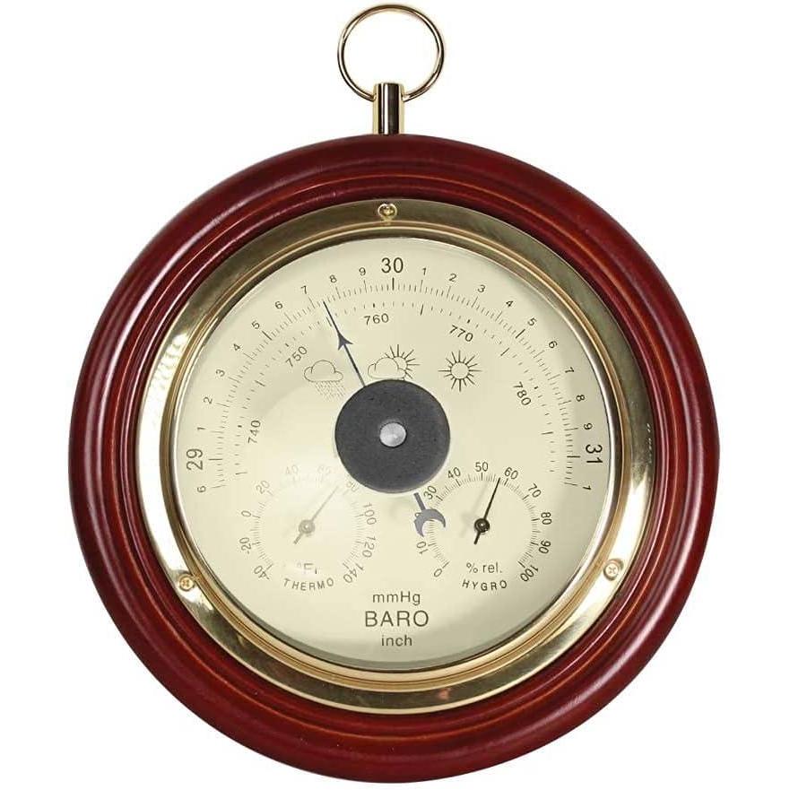 image:imageAmbient Weather WSM0921THB 8 Cherry Finish Tan Dial Traditional Barometer with Temperature and Humidity