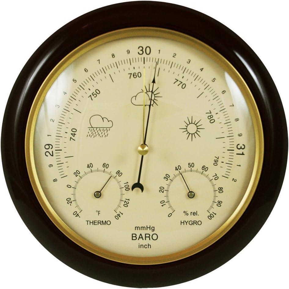 image:imageAmbient Weather WSYG302A WSYG302Y Cherry Finish Traditional Barometer with Temperature and Humidity Beige Dial