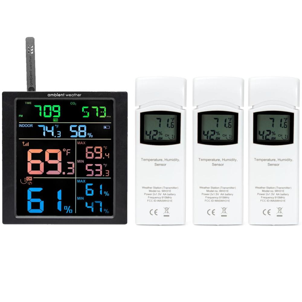 image:imageWS1938 WiFi Home Weather Station with CO2 Monitoring amp 3 Remote Thermohygrometer SensorsConsole 3 Thermohygrometers