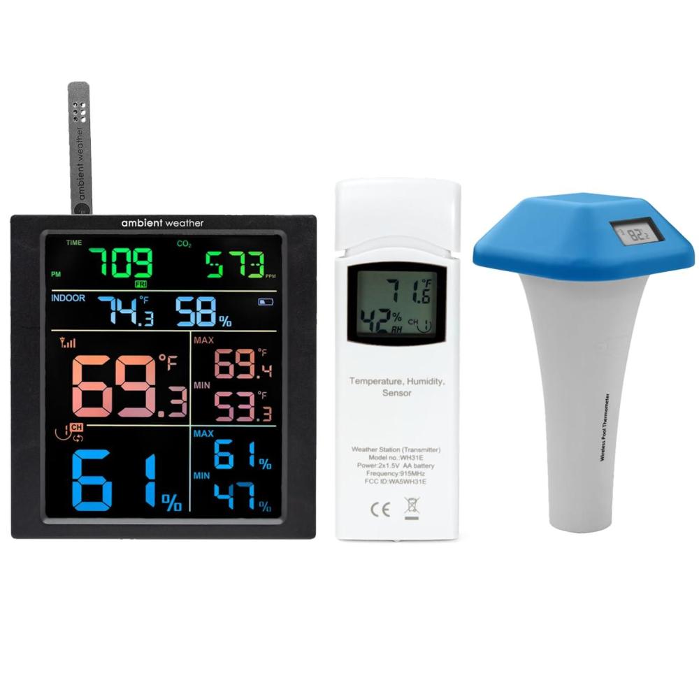 image:imageWS1938 WiFi Home Weather Station with CO2 Monitoring amp 3 Remote Thermohygrometer SensorsConsole Thermohygrometer PoolSpa Temp Sensor