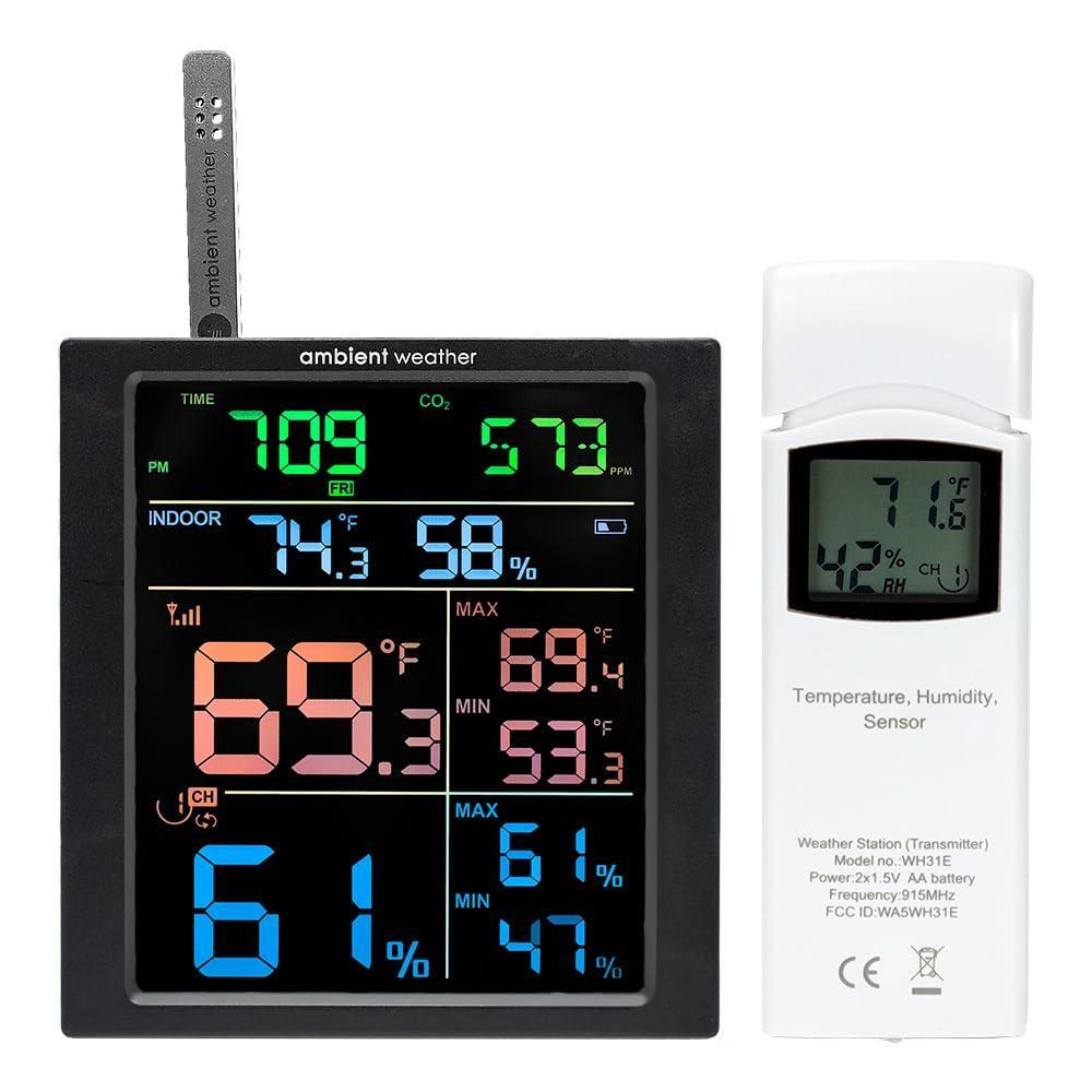 image:imageWS1938 WiFi Home Weather Station with CO2 Monitoring amp 3 Remote Thermohygrometer SensorsConsole  Thermohygrometer