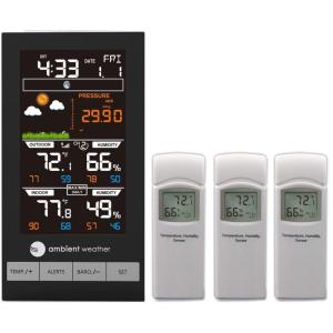 Ambient Weather WS-2801A Advanced Wireless Color Forecast Station w/Temperature, Humidity, Barometer(Console + 3 Sensors)